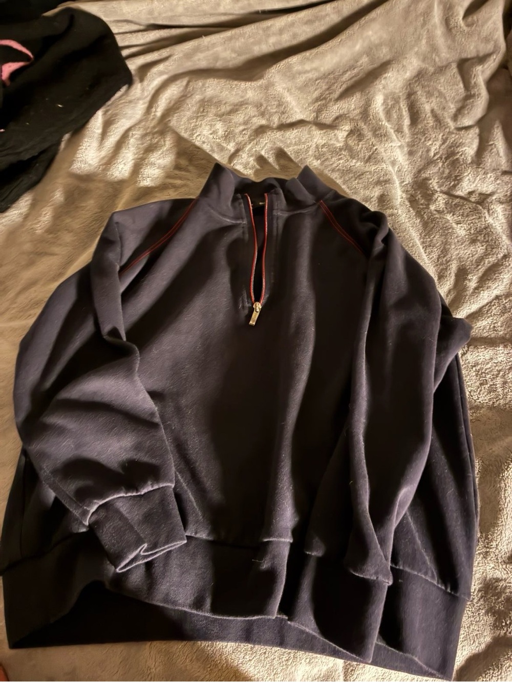 Bugatchi Navy Half-Zip Sweatshirt with Red Trim